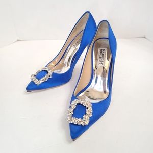 Badgley Mischka | Cher Crystal Embellished Pump in Electric Blue Satin Size 7